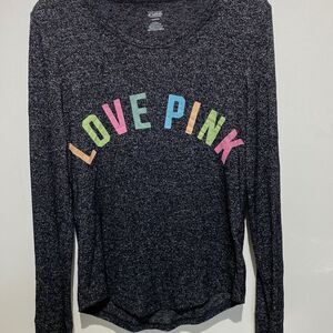 Pink Victoria's Secret Women's Love Pink Long Sleeves Gray Black Sleepwear Top M